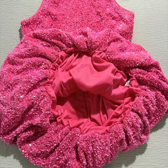 ASOS LUXE bubble hem mini dress in pink sequin Size 8 NWOT BARBIE Softgirl - Picture 7 of 15